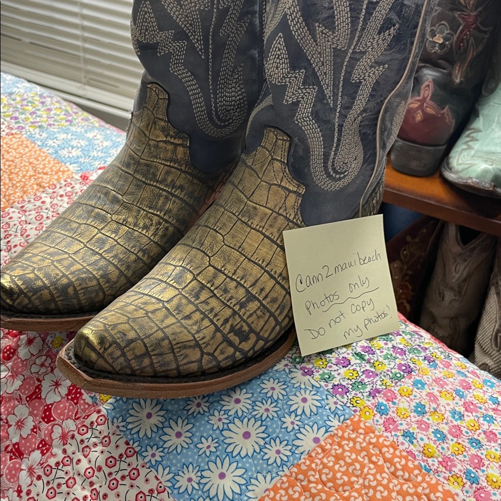 💙💛 Skylight Leather Navy Gold Cowboy Boots Lane